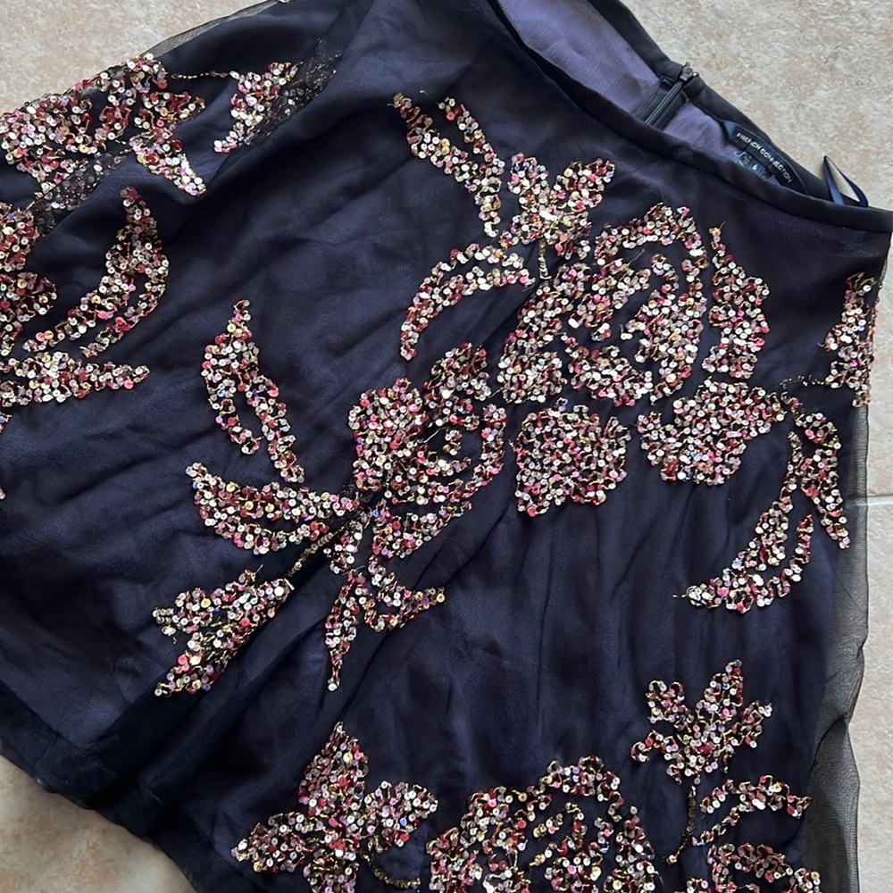 ❗️Black Navy Blue French Connection double lined mesh sequin skirt ❗️Size 6